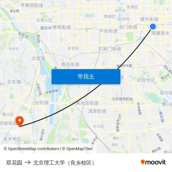 双花园 to 北京理工大学（良乡校区） map