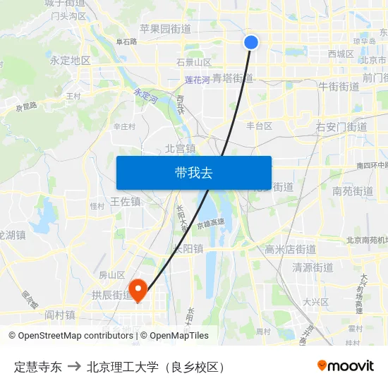 定慧寺东 to 北京理工大学（良乡校区） map