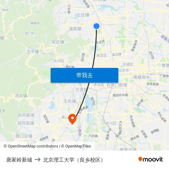 唐家岭新城 to 北京理工大学（良乡校区） map