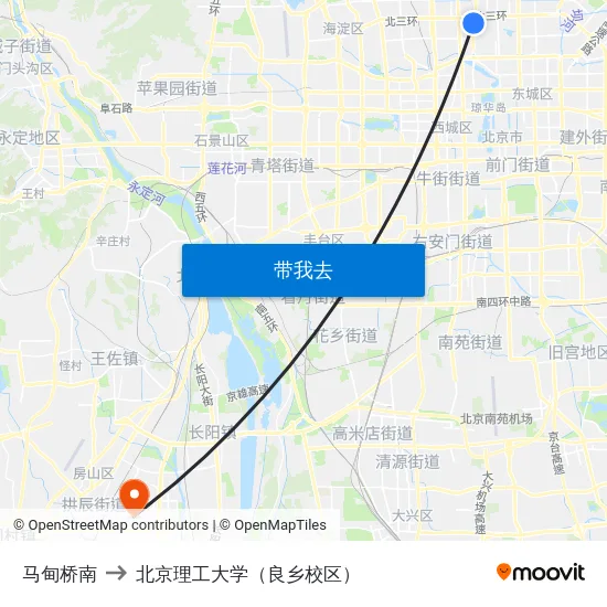 马甸桥南 to 北京理工大学（良乡校区） map