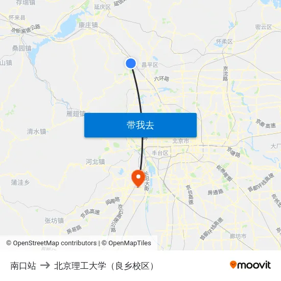 南口站 to 北京理工大学（良乡校区） map