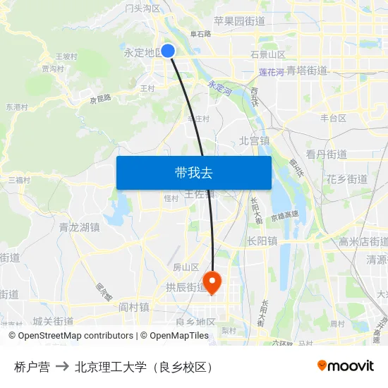 桥户营 to 北京理工大学（良乡校区） map