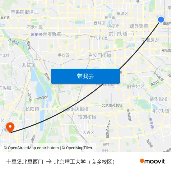 十里堡北里西门 to 北京理工大学（良乡校区） map
