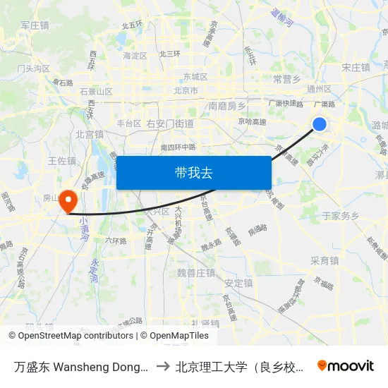 万盛东 Wansheng Dong (E) to 北京理工大学（良乡校区） map