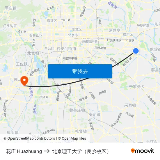 花庄 Huazhuang to 北京理工大学（良乡校区） map