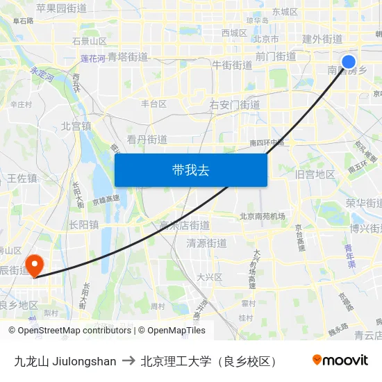 九龙山 Jiulongshan to 北京理工大学（良乡校区） map