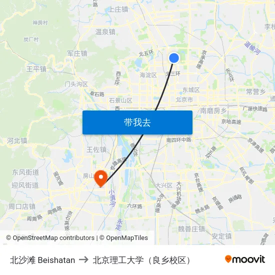 北沙滩 Beishatan to 北京理工大学（良乡校区） map