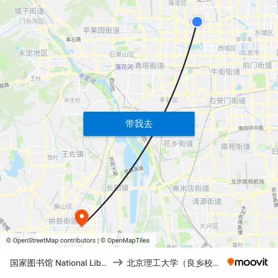 国家图书馆 National Library to 北京理工大学（良乡校区） map