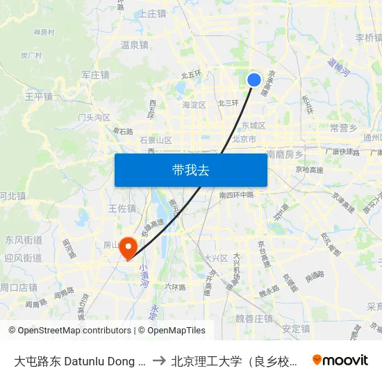 大屯路东 Datunlu Dong (E) to 北京理工大学（良乡校区） map