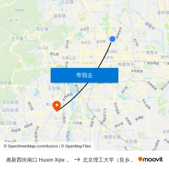 惠新西街南口 Huixin Xijie Nankou to 北京理工大学（良乡校区） map