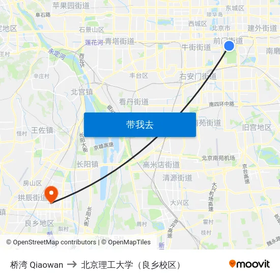 桥湾 Qiaowan to 北京理工大学（良乡校区） map
