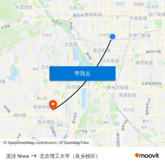 泥洼 Niwa to 北京理工大学（良乡校区） map