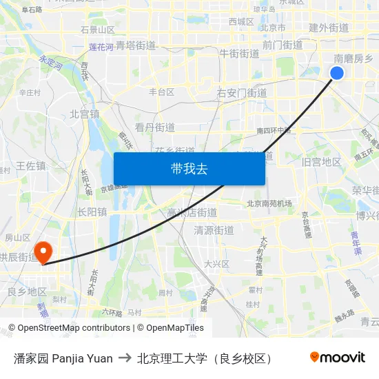潘家园 Panjia Yuan to 北京理工大学（良乡校区） map