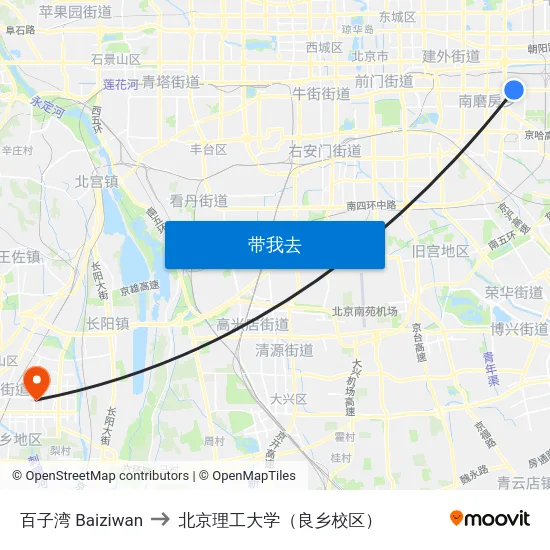百子湾 Baiziwan to 北京理工大学（良乡校区） map