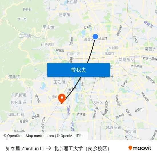 知春里 Zhichun Li to 北京理工大学（良乡校区） map