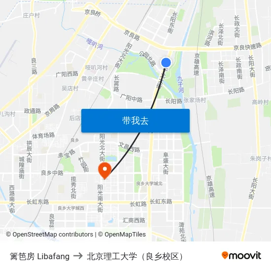 篱笆房 Libafang to 北京理工大学（良乡校区） map