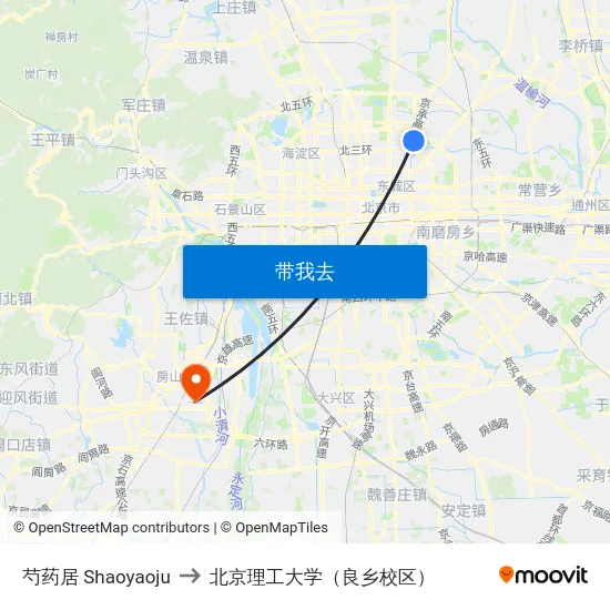 芍药居 Shaoyaoju to 北京理工大学（良乡校区） map