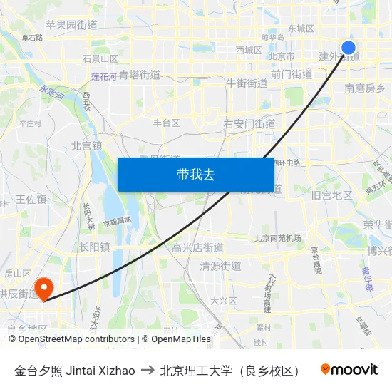 金台夕照 Jintai Xizhao to 北京理工大学（良乡校区） map