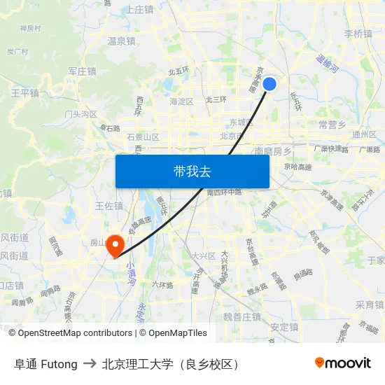 阜通 Futong to 北京理工大学（良乡校区） map