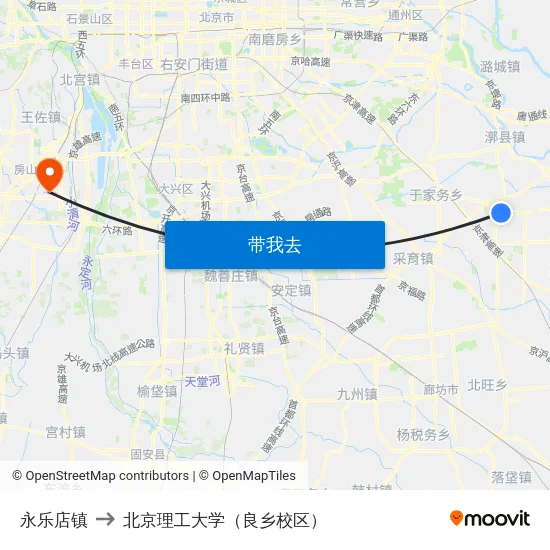 永乐店镇 to 北京理工大学（良乡校区） map
