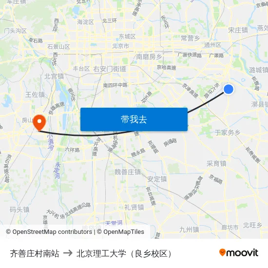 齐善庄村南站 to 北京理工大学（良乡校区） map