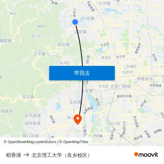 稻香湖 to 北京理工大学（良乡校区） map