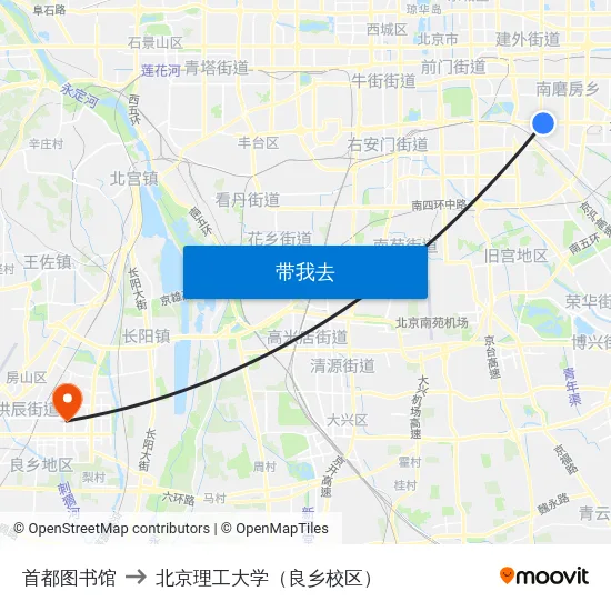 首都图书馆 to 北京理工大学（良乡校区） map