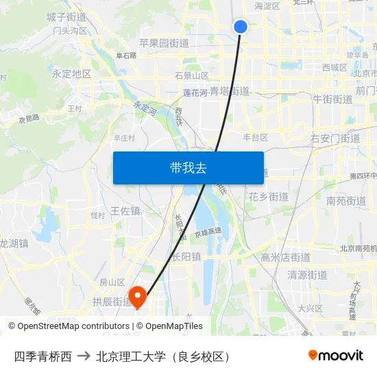 四季青桥西 to 北京理工大学（良乡校区） map