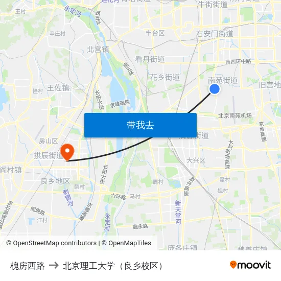 槐房西路 to 北京理工大学（良乡校区） map
