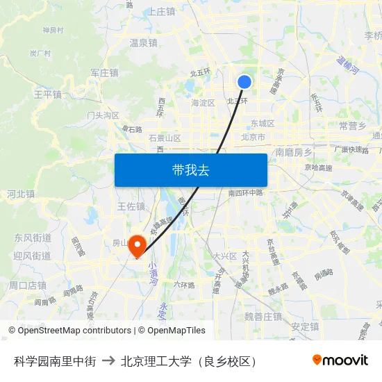 科学园南里中街 to 北京理工大学（良乡校区） map