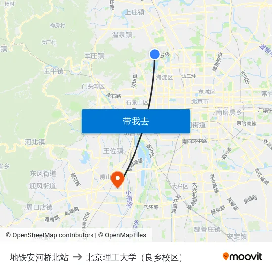地铁安河桥北站 to 北京理工大学（良乡校区） map