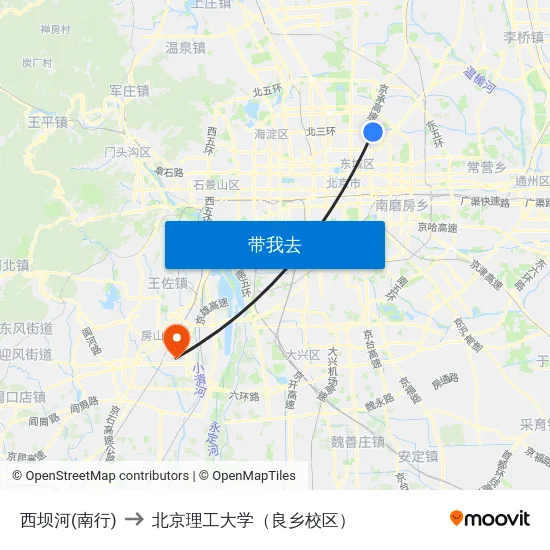 西坝河(南行) to 北京理工大学（良乡校区） map