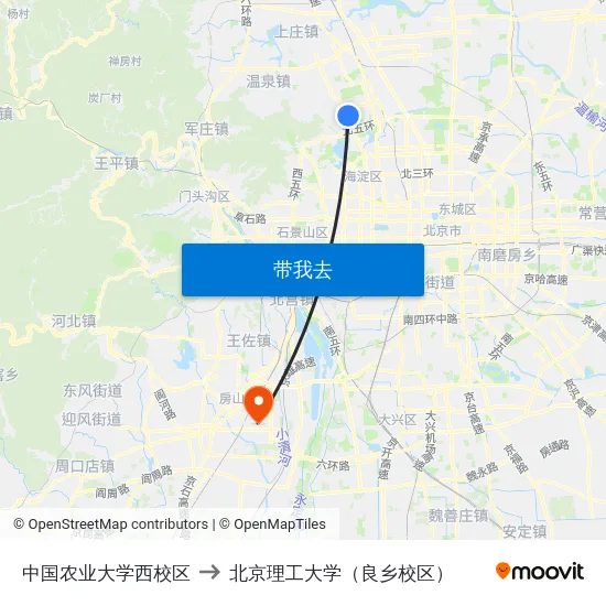 中国农业大学西校区 to 北京理工大学（良乡校区） map