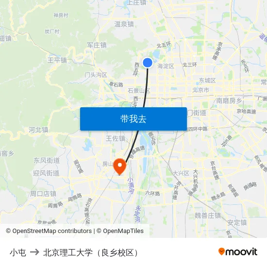 小屯 to 北京理工大学（良乡校区） map