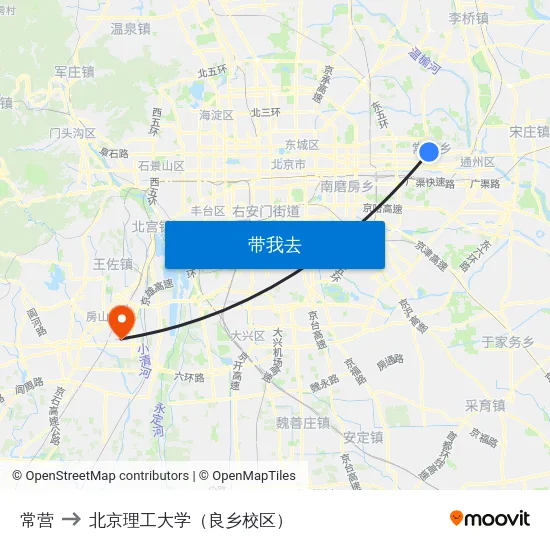 常营 to 北京理工大学（良乡校区） map