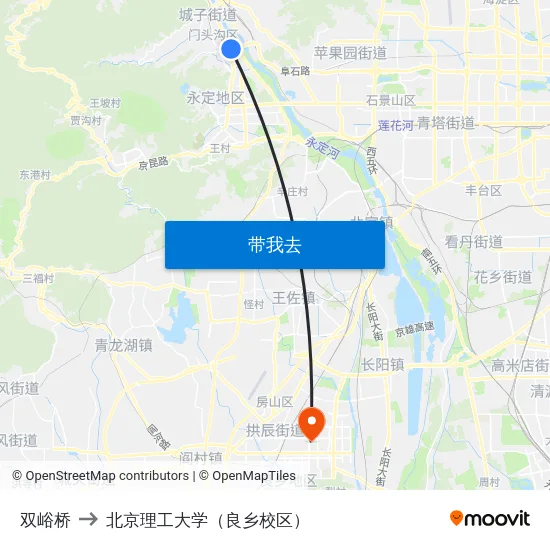 双峪桥 to 北京理工大学（良乡校区） map