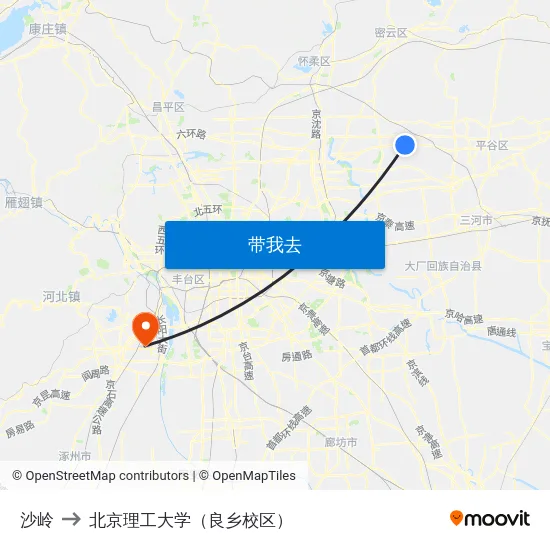 沙岭 to 北京理工大学（良乡校区） map