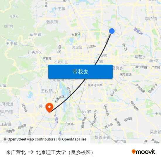来广营北 to 北京理工大学（良乡校区） map