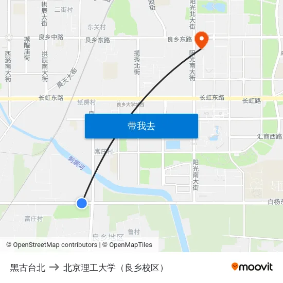 黑古台北 to 北京理工大学（良乡校区） map