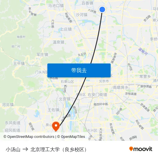 小汤山 to 北京理工大学（良乡校区） map