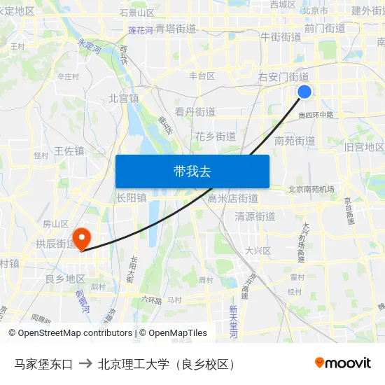 马家堡东口 to 北京理工大学（良乡校区） map