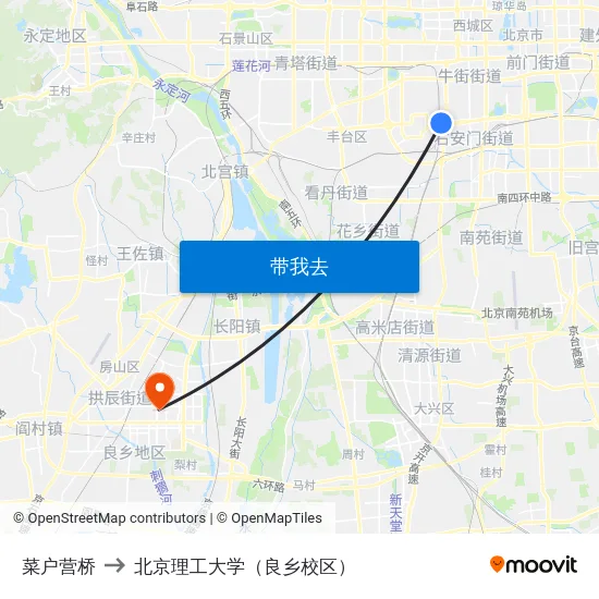 菜户营桥 to 北京理工大学（良乡校区） map