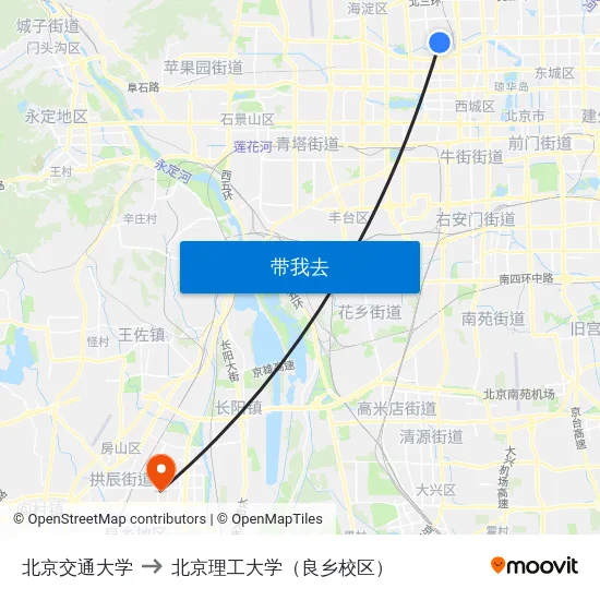 北京交通大学 to 北京理工大学（良乡校区） map