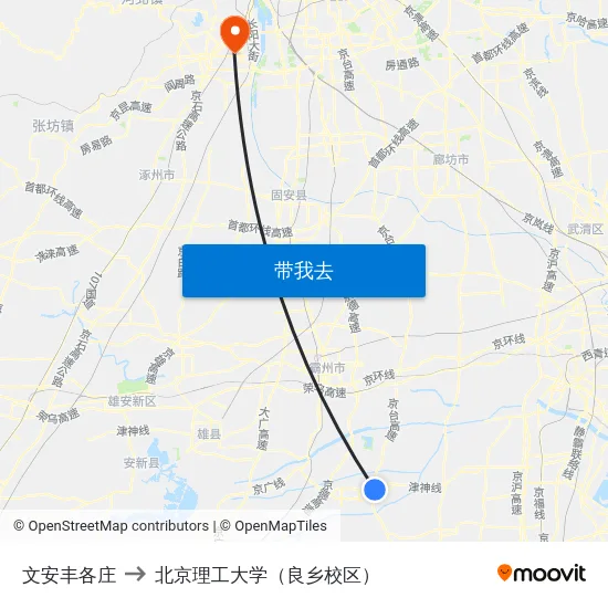 文安丰各庄 to 北京理工大学（良乡校区） map