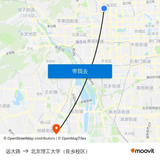 远大路 to 北京理工大学（良乡校区） map