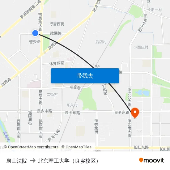 房山法院 to 北京理工大学（良乡校区） map