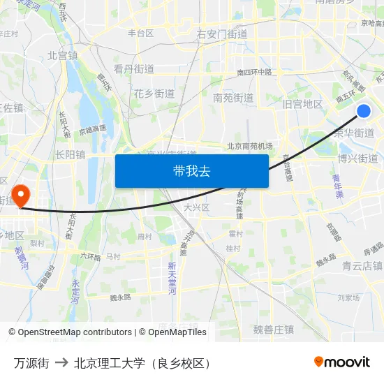 万源街 to 北京理工大学（良乡校区） map