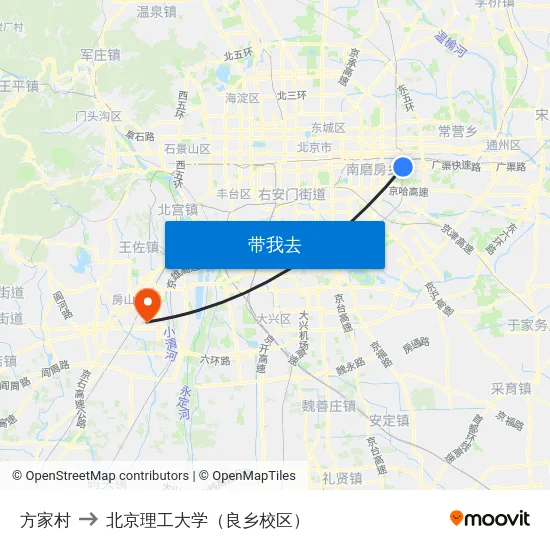 方家村 to 北京理工大学（良乡校区） map