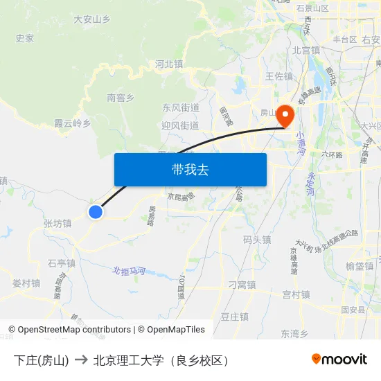 下庄(房山) to 北京理工大学（良乡校区） map
