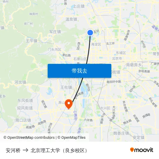 安河桥 to 北京理工大学（良乡校区） map